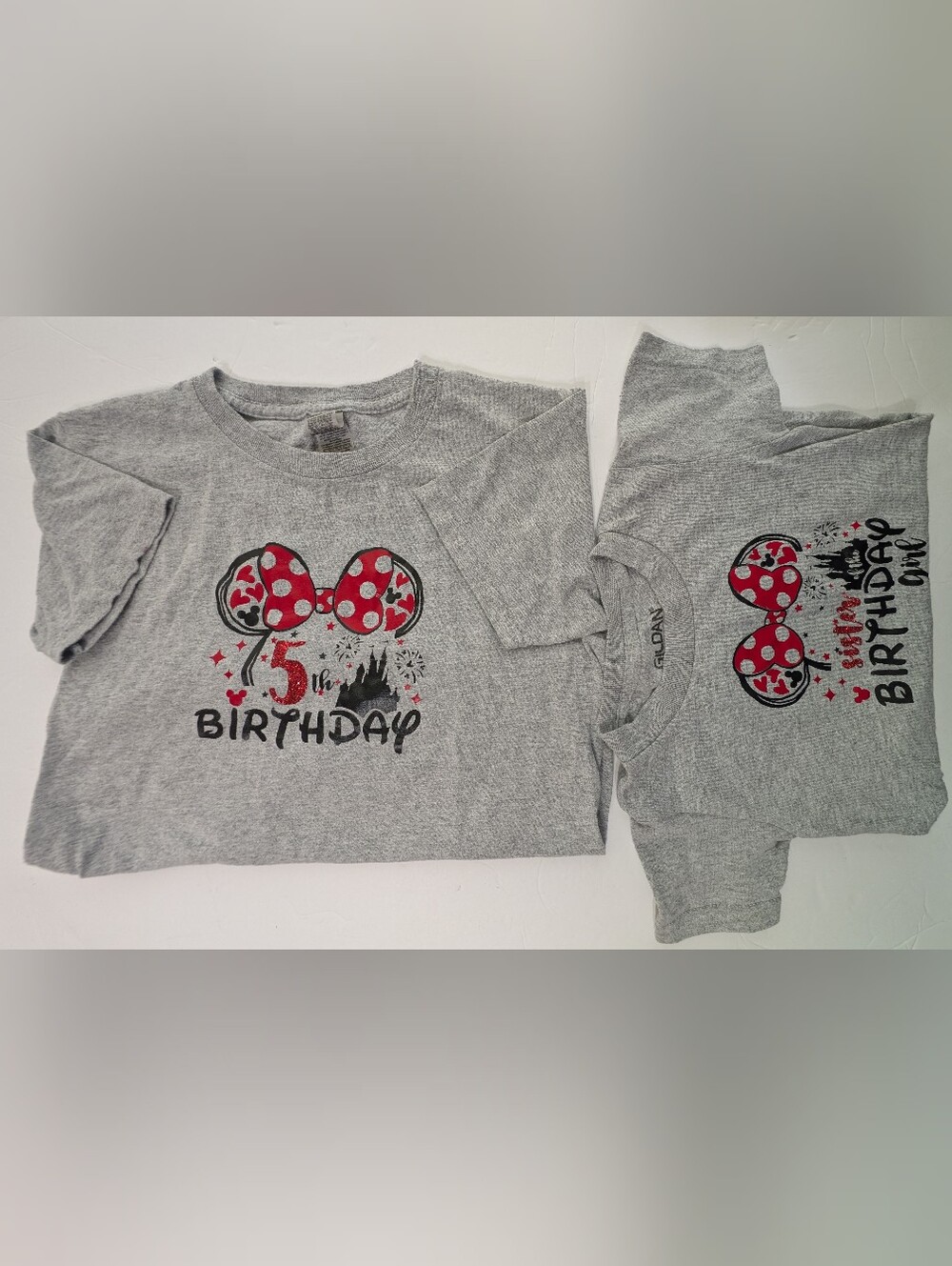 (2) Matching Disney Themed Birthday shirts 5th Birthday